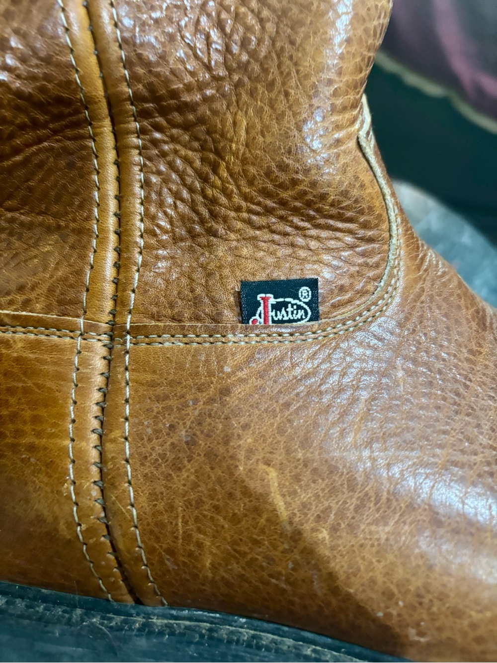 Justin Boots Brown Leather Pull-On Western Boots - Picture 3 of 6